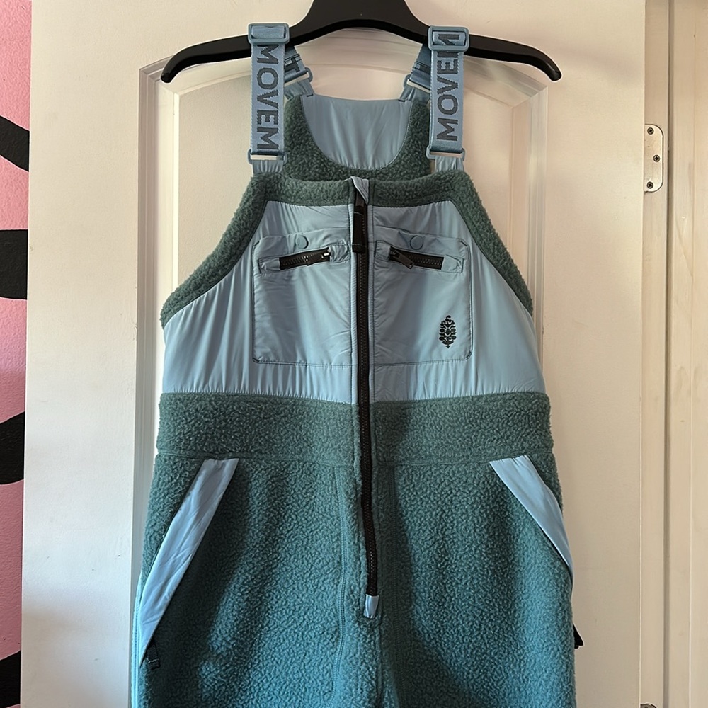 Free People teal and blue colorblock overalls - Picture 4 of 8